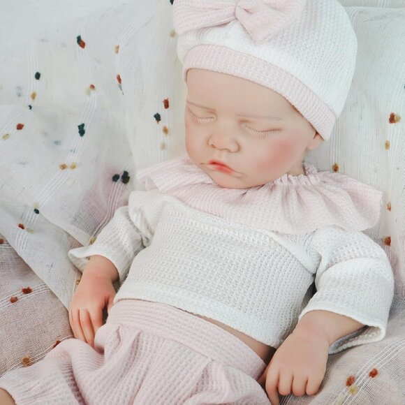 18.1in Full Silicone ivory Reborn Baby Dolls BOY Lifelike Sleeping Reborn Doll - Picture 7 of 8